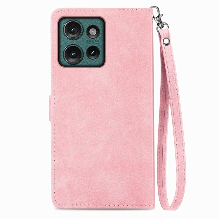 For Motorola Edge 2024 Embossed Flower Zipper Leather Phone Case(Pink) by buy2fix