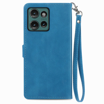 For Motorola Edge 2024 Embossed Flower Zipper Leather Phone Case(Blue) by buy2fix