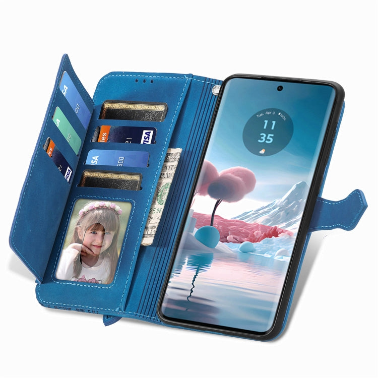 For Motorola Edge 2024 Embossed Flower Zipper Leather Phone Case(Blue) by buy2fix