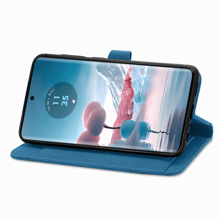 For Motorola Edge 2024 Embossed Flower Zipper Leather Phone Case(Blue) by buy2fix