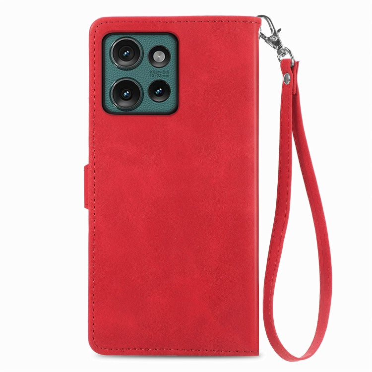 For Motorola Edge 2024 Embossed Flower Zipper Leather Phone Case(Red) by buy2fix