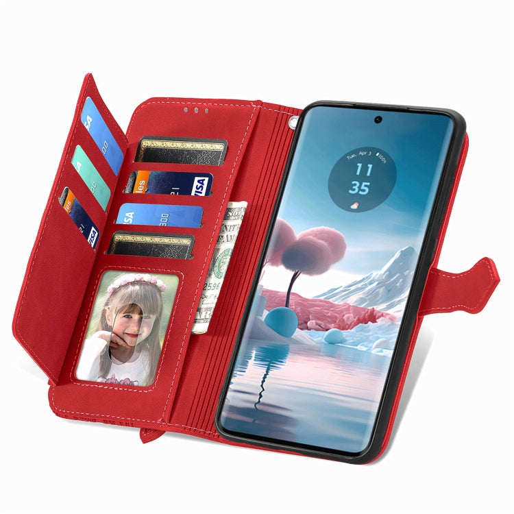 For Motorola Edge 2024 Embossed Flower Zipper Leather Phone Case(Red) by buy2fix