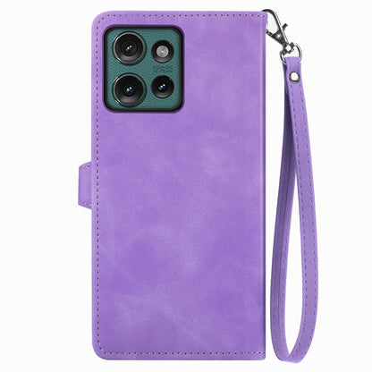 For Motorola Edge 2024 Embossed Flower Zipper Leather Phone Case(Purple) by buy2fix