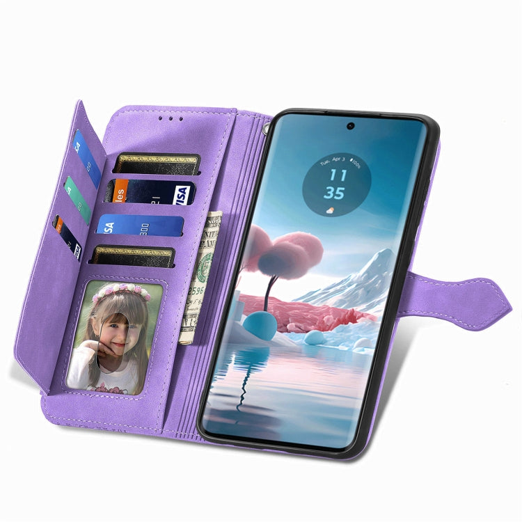 For Motorola Edge 2024 Embossed Flower Zipper Leather Phone Case(Purple) by buy2fix