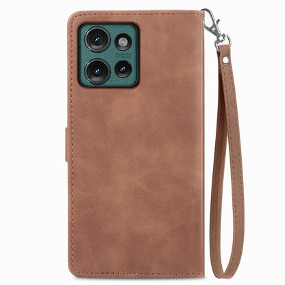 For Motorola Edge 2024 Embossed Flower Zipper Leather Phone Case(Brown) by buy2fix