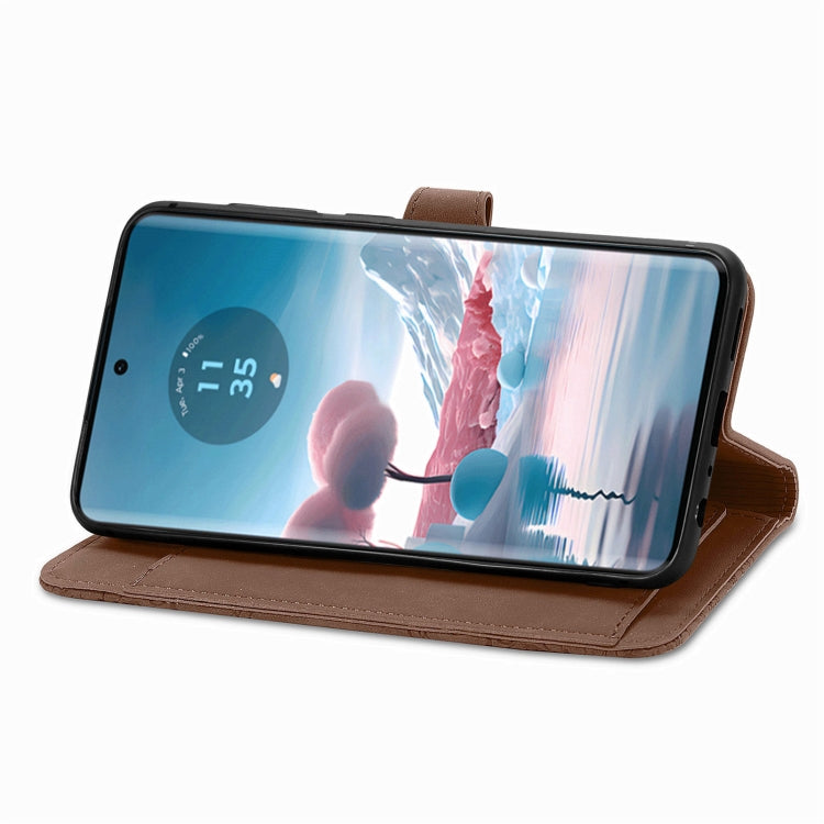 For Motorola Edge 2024 Embossed Flower Zipper Leather Phone Case(Brown) by buy2fix