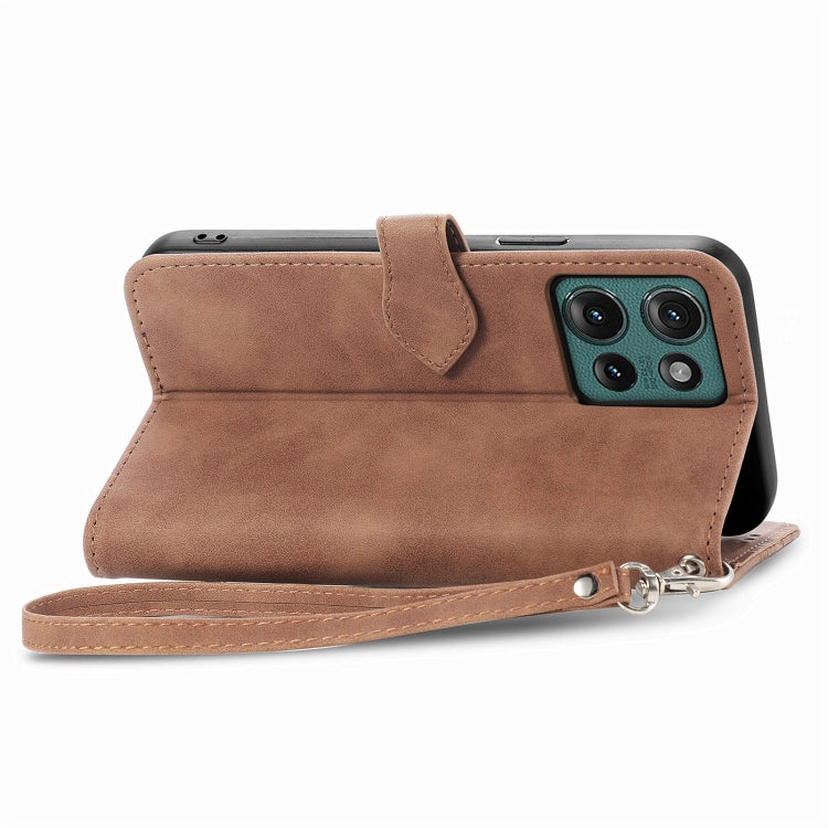 For Motorola Edge 2024 Embossed Flower Zipper Leather Phone Case(Brown) by buy2fix