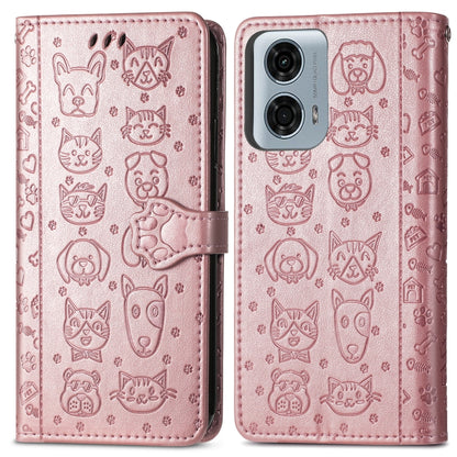 For Motorola Moto G24 Power Cat and Dog Embossed Leather Phone Case(Rose Gold) by buy2fix