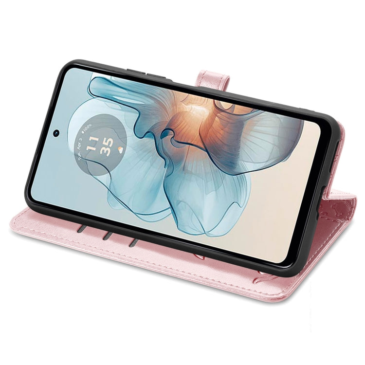 For Motorola Moto G24 Power Cat and Dog Embossed Leather Phone Case(Rose Gold) by buy2fix