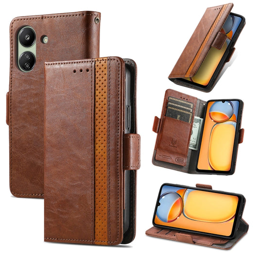 For Xiaomi Redmi 13C CaseNeo Splicing Dual Magnetic Buckle Leather Phone Case(Brown) by buy2fix