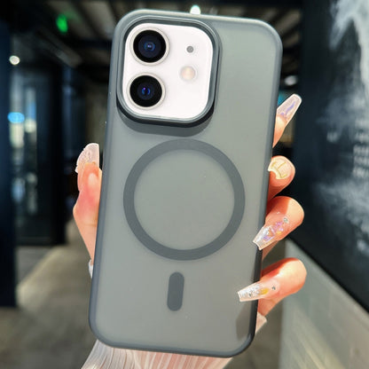 For iPhone 12 Transparent TPU Hybrid PC Magsafe Phone Case(Black) by buy2fix