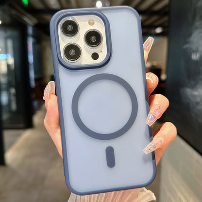 For iPhone 12 Pro Max Transparent TPU Hybrid PC Magsafe Phone Case(Blue) by buy2fix