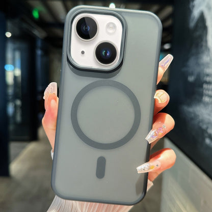 For iPhone 14 Transparent TPU Hybrid PC Magsafe Phone Case(Black) by buy2fix