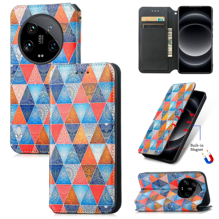 For Xiaomi 14 Ultra CaseNeo Colorful Magnetic Leather Phone Case(Rhombus Mandala) - Xiaomi 14 Ultra Cases by buy2fix | Online Shopping UK | buy2fix