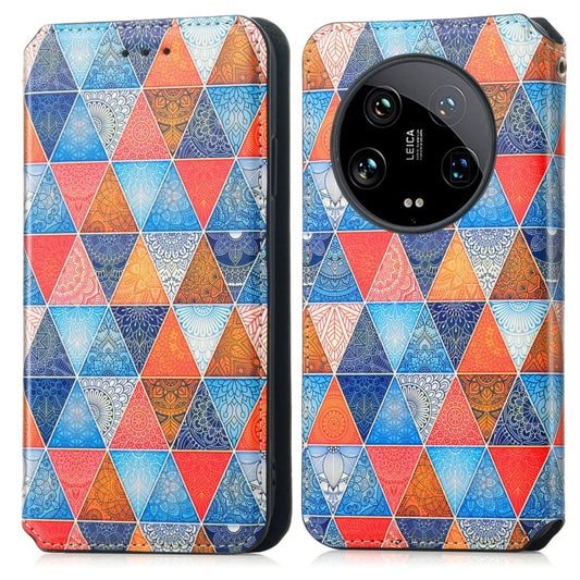 For Xiaomi 14 Ultra CaseNeo Colorful Magnetic Leather Phone Case(Rhombus Mandala) - Xiaomi 14 Ultra Cases by buy2fix | Online Shopping UK | buy2fix