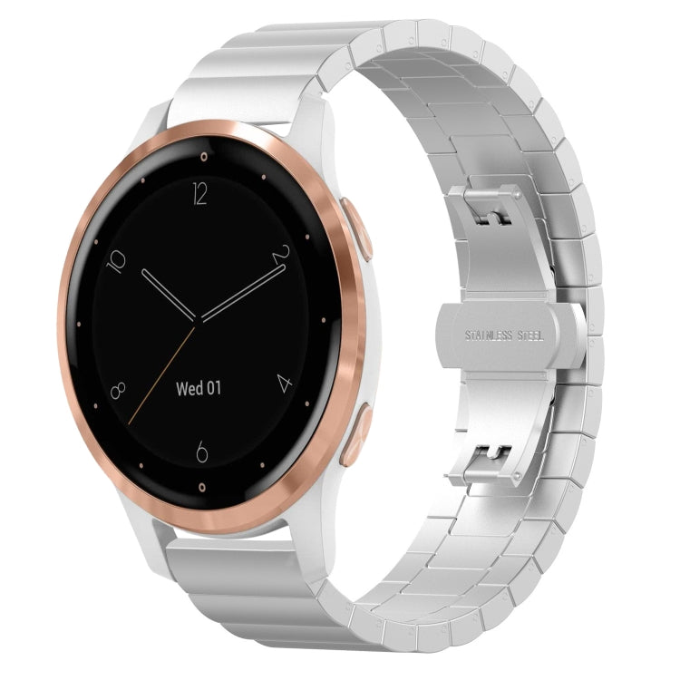 For Garmin Vivoactive 4S One Bead Butterfly Buckle Stainless Steel Metal Watch Band(Silver) by buy2fix