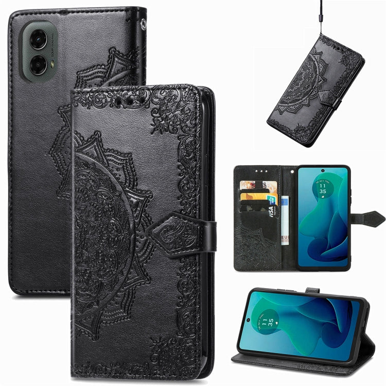 For Motorola Moto G 2024 Mandala Flower Embossed Leather Phone Case(Black) by buy2fix