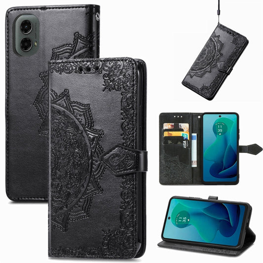 For Motorola Moto G 2024 Mandala Flower Embossed Leather Phone Case(Black) by buy2fix