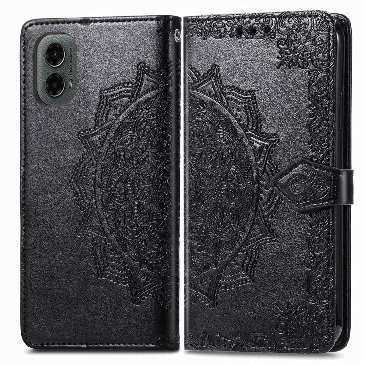 For Motorola Moto G 2024 Mandala Flower Embossed Leather Phone Case(Black) by buy2fix