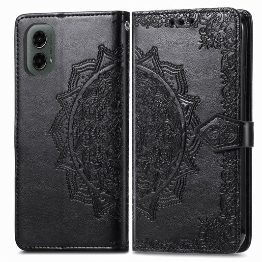 For Motorola Moto G 2024 Mandala Flower Embossed Leather Phone Case(Black) by buy2fix