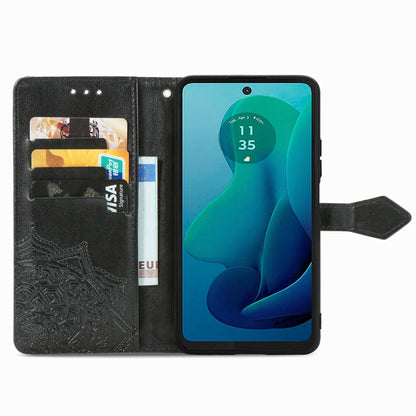 For Motorola Moto G 2024 Mandala Flower Embossed Leather Phone Case(Black) by buy2fix
