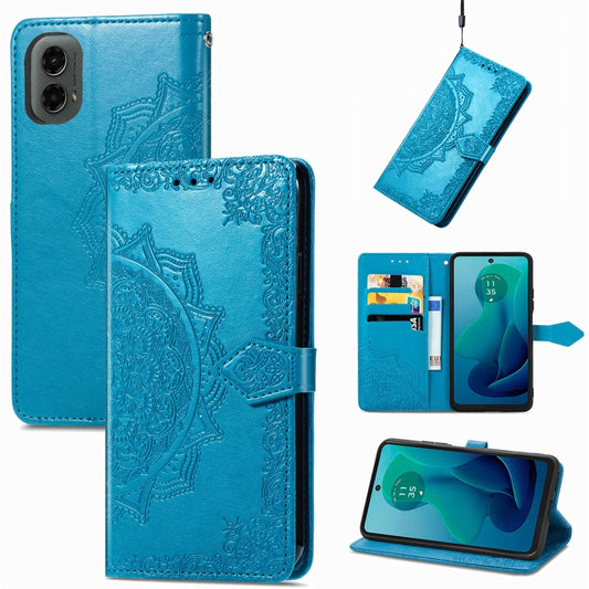 For Motorola Moto G 2024 Mandala Flower Embossed Leather Phone Case(Blue) by buy2fix