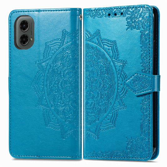 For Motorola Moto G 2024 Mandala Flower Embossed Leather Phone Case(Blue) by buy2fix