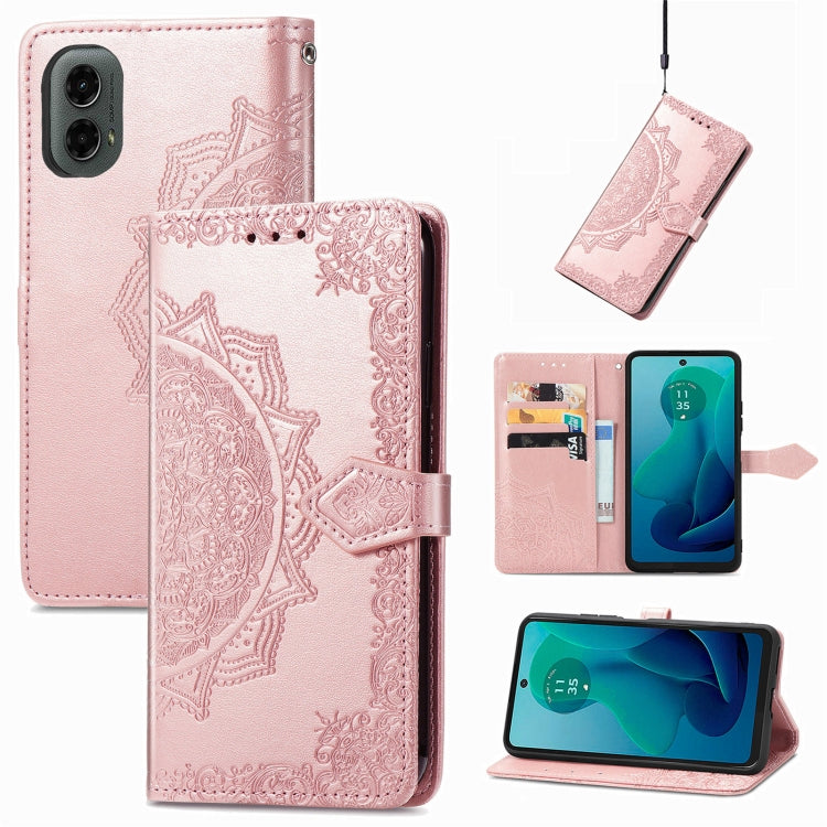 For Motorola Moto G 2024 Mandala Flower Embossed Leather Phone Case(Rose Gold) by buy2fix