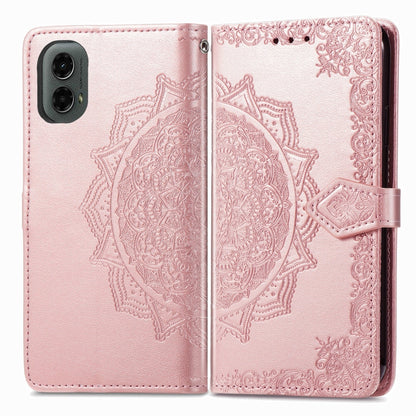 For Motorola Moto G 2024 Mandala Flower Embossed Leather Phone Case(Rose Gold) by buy2fix