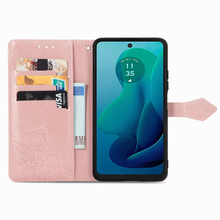 For Motorola Moto G 2024 Mandala Flower Embossed Leather Phone Case(Rose Gold) by buy2fix