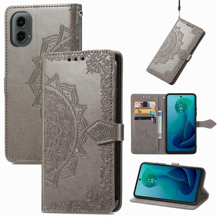 For Motorola Moto G 2024 Mandala Flower Embossed Leather Phone Case(Gray) by buy2fix