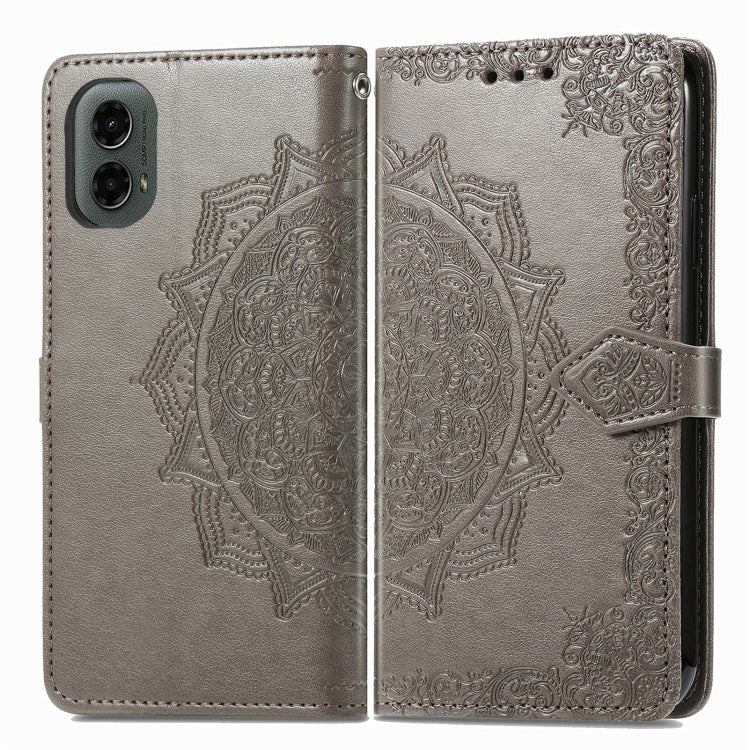 For Motorola Moto G 2024 Mandala Flower Embossed Leather Phone Case(Gray) by buy2fix