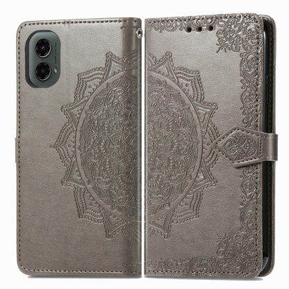 For Motorola Moto G 2024 Mandala Flower Embossed Leather Phone Case(Gray) by buy2fix