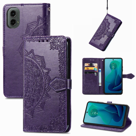 For Motorola Moto G 2024 Mandala Flower Embossed Leather Phone Case(Purple) by buy2fix