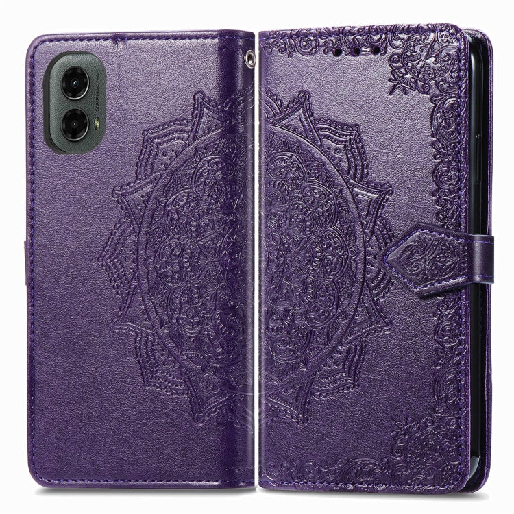 For Motorola Moto G 2024 Mandala Flower Embossed Leather Phone Case(Purple) by buy2fix