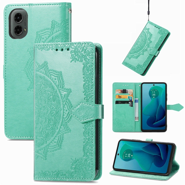 For Motorola Moto G 2024 Mandala Flower Embossed Leather Phone Case(Green) by buy2fix