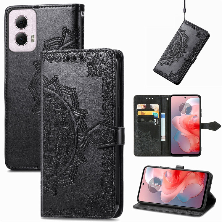 For Motorola Moto G Power 2024 Mandala Flower Embossed Leather Phone Case(Black) by buy2fix