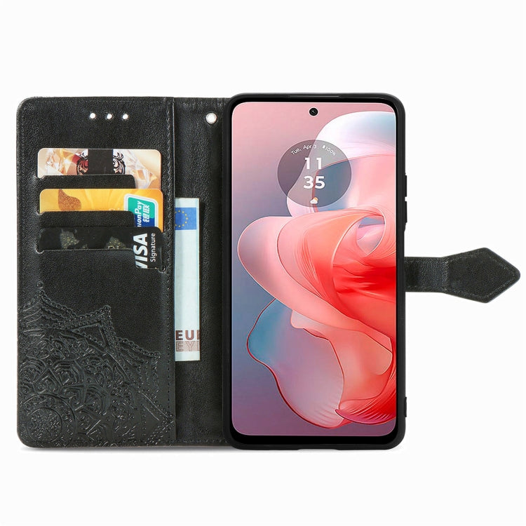 For Motorola Moto G Power 2024 Mandala Flower Embossed Leather Phone Case(Black) by buy2fix