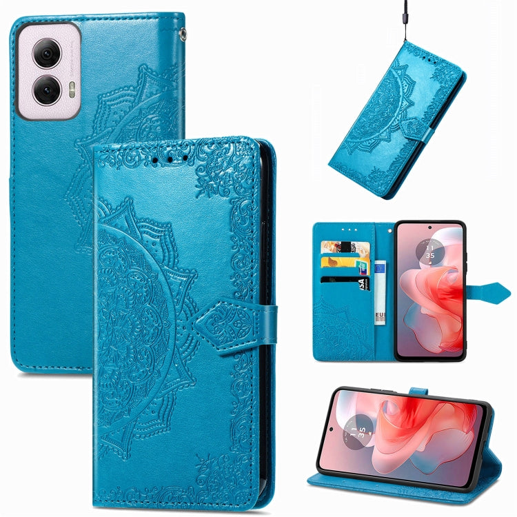 For Motorola Moto G Power 2024 Mandala Flower Embossed Leather Phone Case(Blue) by buy2fix