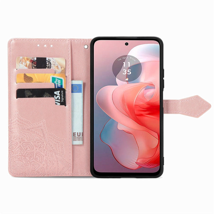 For Motorola Moto G Power 2024 Mandala Flower Embossed Leather Phone Case(Rose Gold) by buy2fix