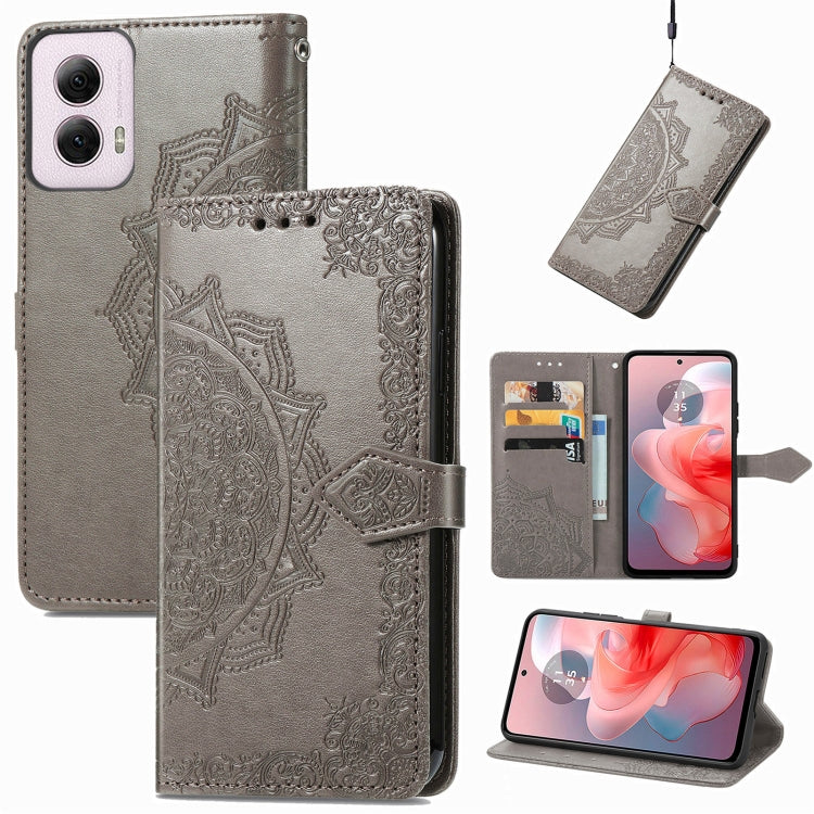 For Motorola Moto G Power 2024 Mandala Flower Embossed Leather Phone Case(Gray) by buy2fix