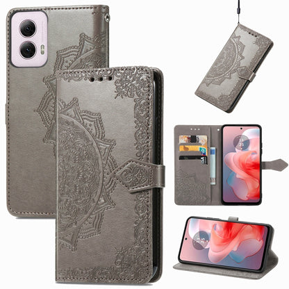 For Motorola Moto G Power 2024 Mandala Flower Embossed Leather Phone Case(Gray) by buy2fix