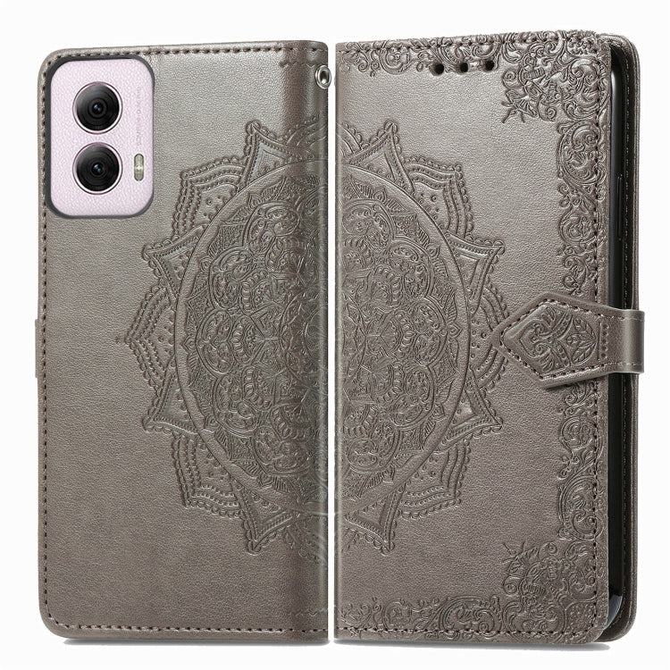 For Motorola Moto G Power 2024 Mandala Flower Embossed Leather Phone Case(Gray) by buy2fix