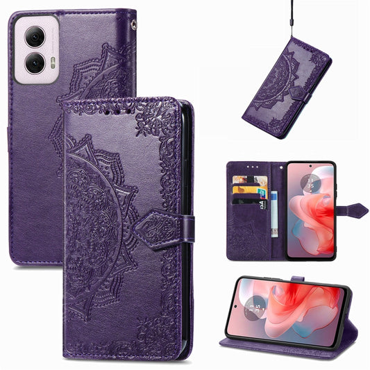 For Motorola Moto G Power 2024 Mandala Flower Embossed Leather Phone Case(Purple) by buy2fix