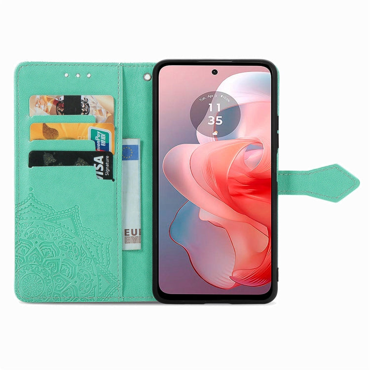 For Motorola Moto G Power 2024 Mandala Flower Embossed Leather Phone Case(Green) by buy2fix