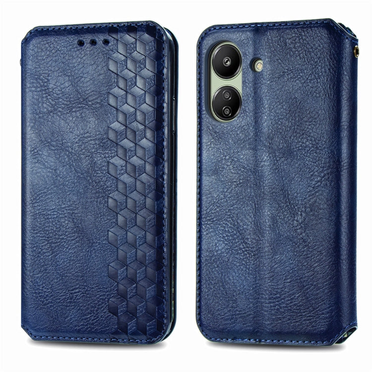 For Xiaomi Redmi 13C Cubic Grid Pressed Magnetic Leather Phone Case(Blue) by buy2fix