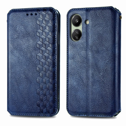 For Xiaomi Redmi 13C Cubic Grid Pressed Magnetic Leather Phone Case(Blue) by buy2fix
