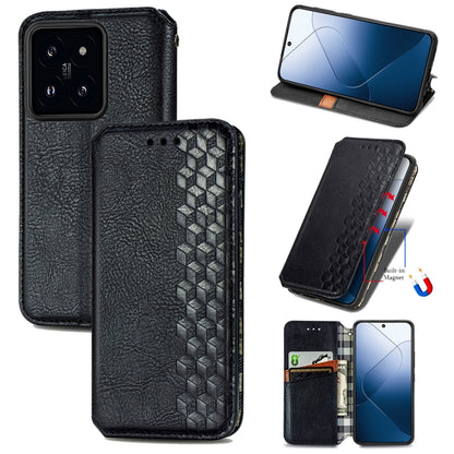 For Xiaomi 14 Cubic Grid Pressed Magnetic Leather Phone Case(Black) - Xiaomi Cases by buy2fix | Online Shopping UK | buy2fix
