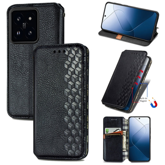 For Xiaomi 14 Cubic Grid Pressed Magnetic Leather Phone Case(Black) - Xiaomi Cases by buy2fix | Online Shopping UK | buy2fix