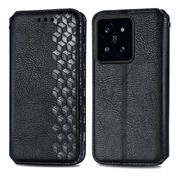 For Xiaomi 14 Cubic Grid Pressed Magnetic Leather Phone Case(Black) - Xiaomi Cases by buy2fix | Online Shopping UK | buy2fix